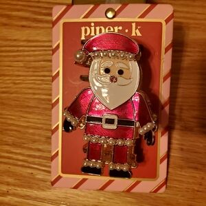 piper·k Pink Santa Hair Clip - Festive Pearl-Accent Barrette